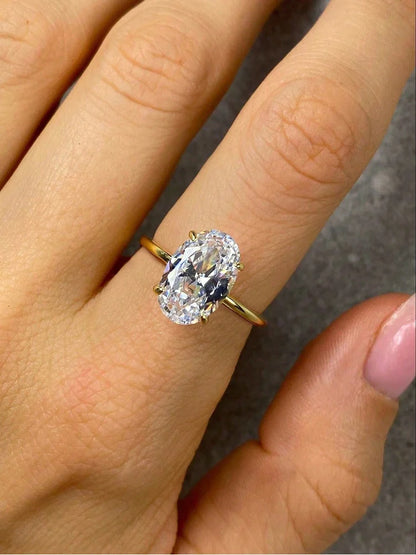 Lustrevia 925 Sterling Silver Oval Zircon Solitaire Ring
