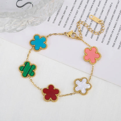 Lustrevia Shell Five-Leaf Clover Stainless Steel Bracelet