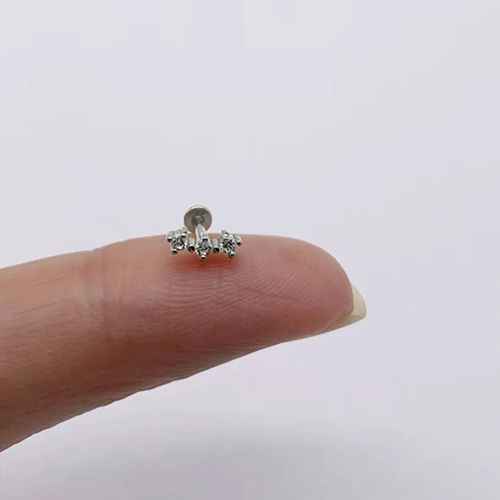 Lustrevia 925 Sterling Silver CZ Screw-Back Stud Earrings