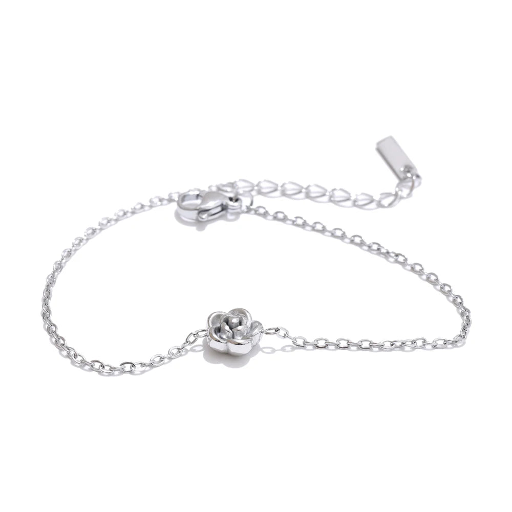 Lustrevia PVD Gold & Platinum Rose Flower Necklace, Bracelet & Earrings Set