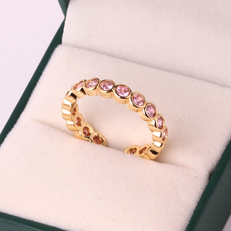 Lustrevia Rainbow Ring Gold Color Green Zircon Finger
