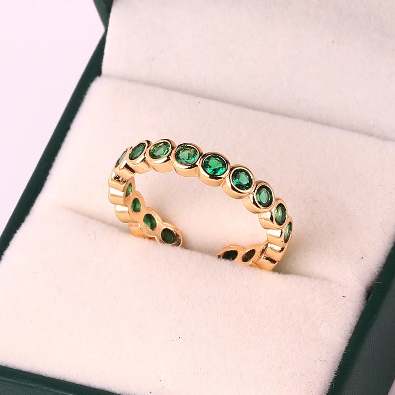 Lustrevia Rainbow Ring Gold Color Green Zircon Finger