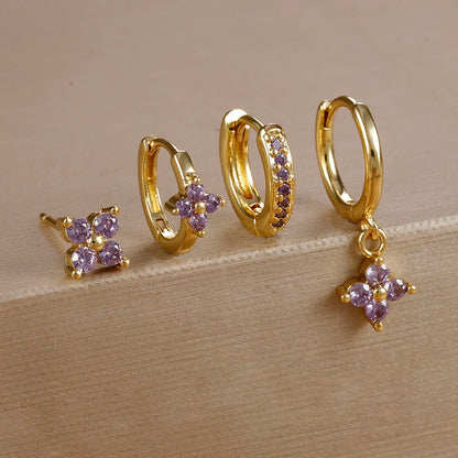 Lustrevia 18K Gold Plated CZ Flower Hoop Earrings Set