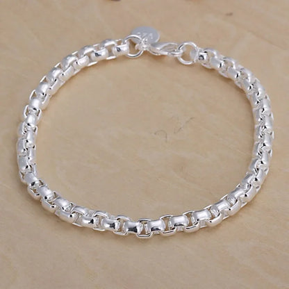 Lustrevia 925 Sterling Silver Solid Chain Charm Bracelet