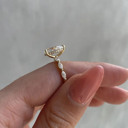 Lustrevia 18K Gold Plated Stainless Steel Water Drop Zircon Ring