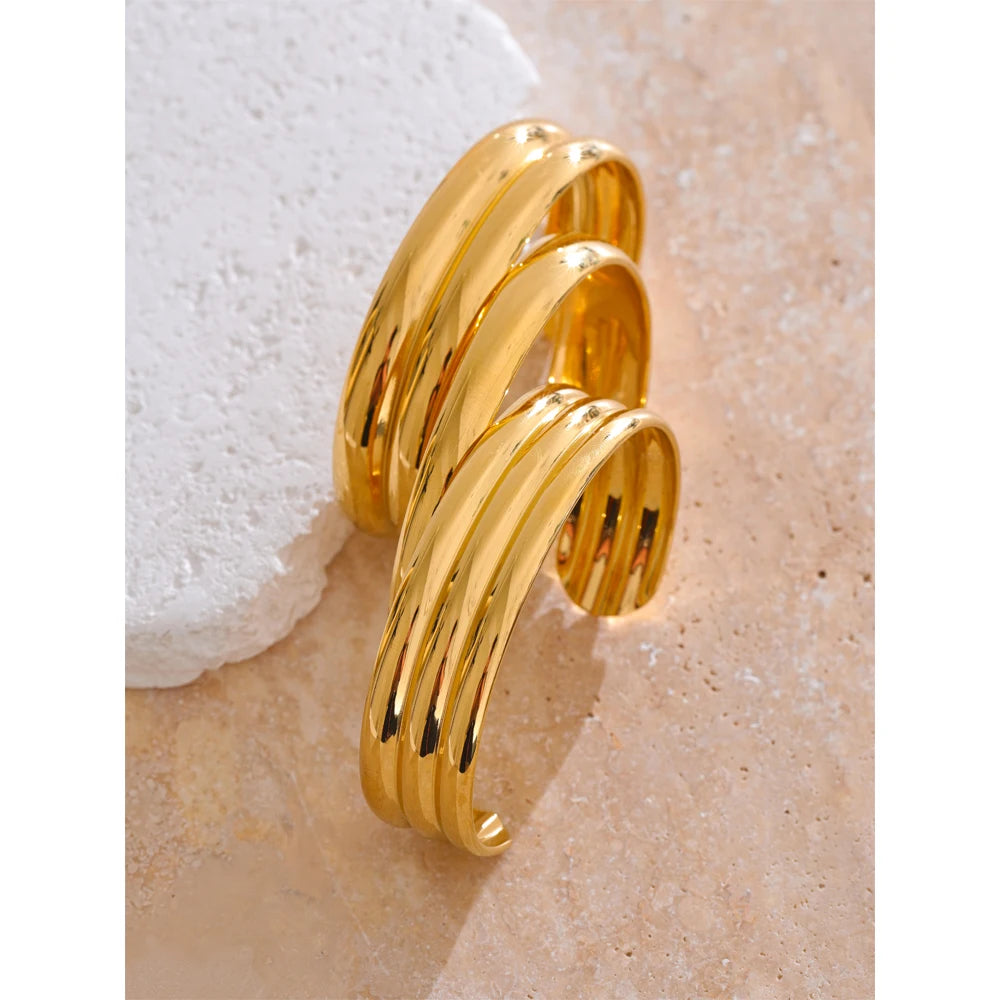 Lustrevia 18K Gold PVD Stainless Steel Layered Cuff Bracelet