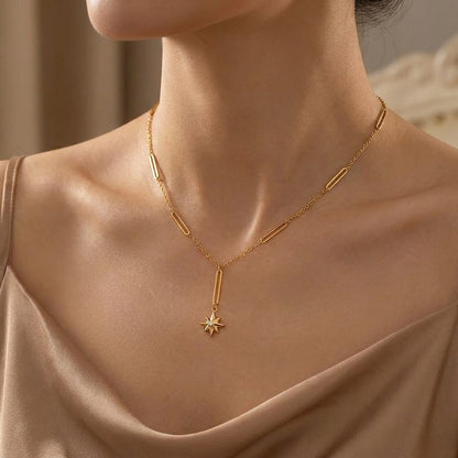 Lustrevia 18K Titanium Steel Necklace Versatile Long Bar Cross-Border