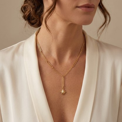 Lustrevia 18K Titanium Steel Necklace Versatile Long Bar Cross-Border