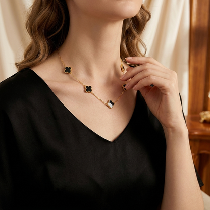 Lustrevia 14K Gold Plated Necklace Five Leaf Petals Double Sided